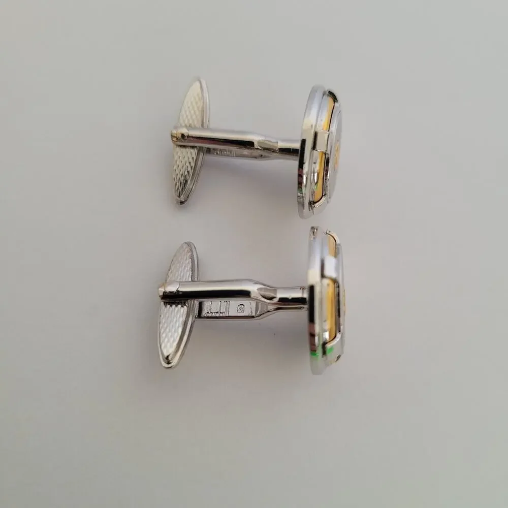Dunhill Vintage Round Cufflinks Tie Clasp Clip Bar Set Silver Gold Two Tone Box